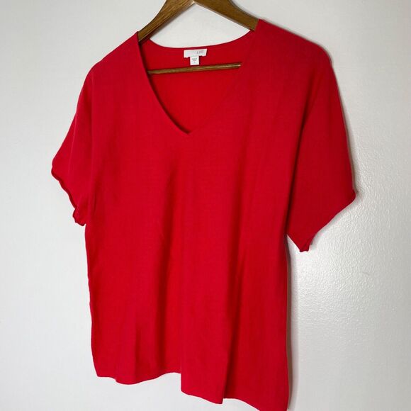 J Jill Red Short Sleeve V-Neck Knit Shirt Size Small Women’s - Picture 2 of 11
